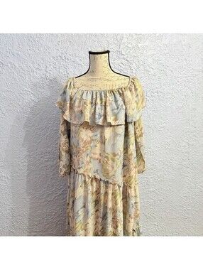 Petal Dew Womens L Multicolor Floral Square Neck Fairycore Maxi Dress Ruffle